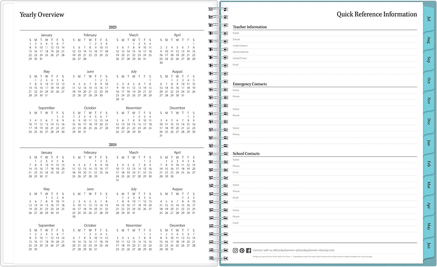 Blue Sky 2022-2023 Academic Year Teacher Weekly & Monthly Lesson Planner, 8.5" x 11", Flexible Cover, Wirebound, Dots (100330-A23) - Image 6
